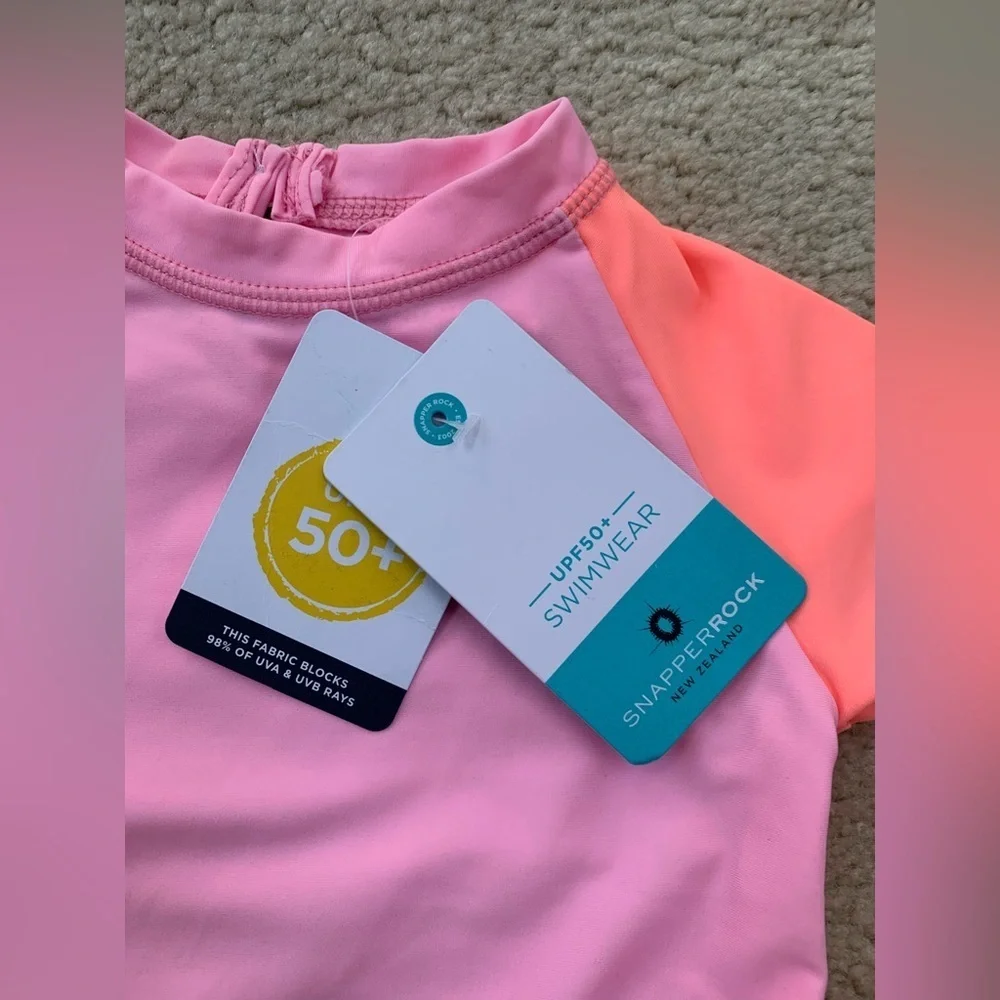 Snapper Rock NWT Size 6-12 Months Bright Pink Short Sleeve Rash Guard Swim Shirt